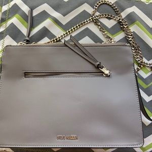 Grey Steve Madden purse with silver chain strap